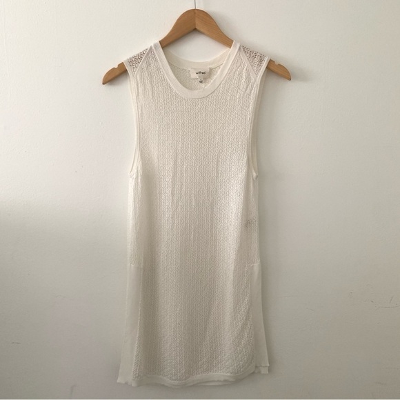 Aritzia Wilfred Perforated Knit Side Slit Sleeveless Tunic Tank Top White - S - Picture 2 of 6